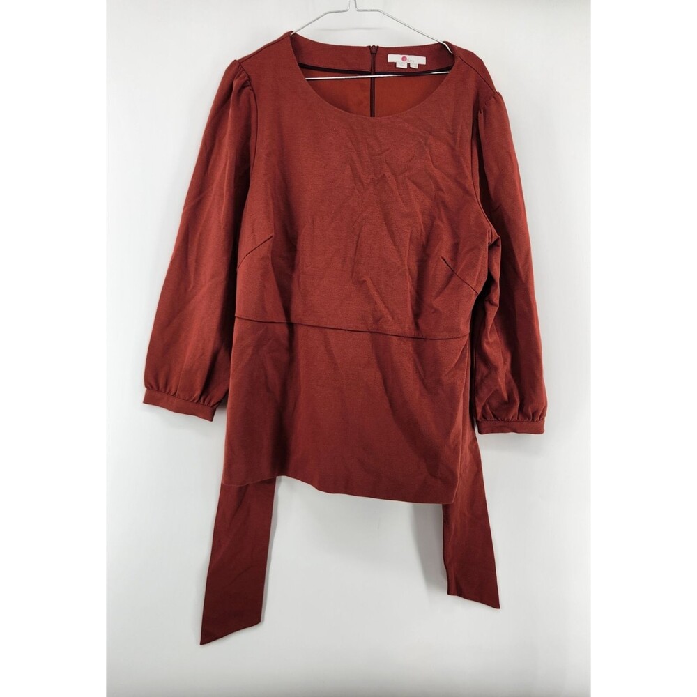 Boden 16R‎ Josephine Ponte Brown Orange Belted Back Zipper Shirt Blouse Top